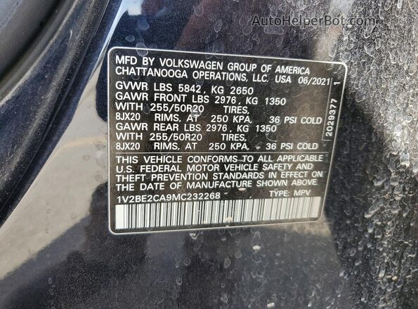 1V2BE2CA9MC232268 2021 VOLKSWAGEN ATLAS Black Вид наклейки з VIN-кодом