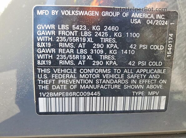 1V2BMPE86RC009445 2024 VOLKSWAGEN ID.4 Charcoal Vista del compartimento del motor