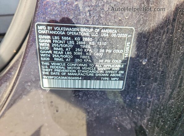 1V2BP2CA3MC504954 2021 VOLKSWAGEN ATLAS Black Widok komory silnika