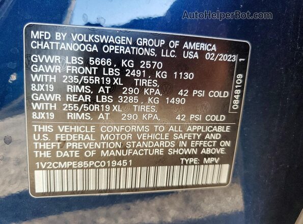 1V2CMPE85PC019451 2023 VOLKSWAGEN ID.4 Teal Вид наклейки з VIN-кодом