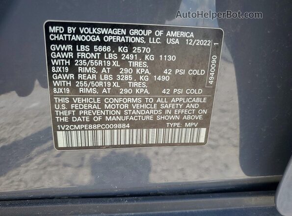 1V2CMPE88PC009884 2023 VOLKSWAGEN ID.4 Серый Вид наклейки с VIN-кодом