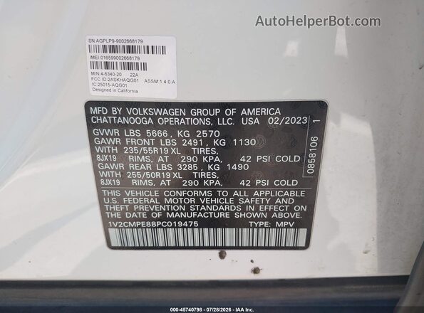 1V2CMPE88PC019475 2023 VOLKSWAGEN ID.4 White Vista del compartimento del motor