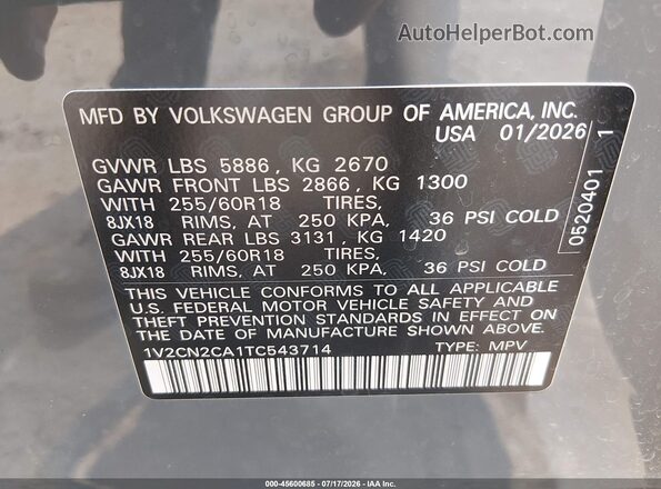 1V2CN2CA1TC543714 2026 VOLKSWAGEN ATLAS Black Вид підкапотного простору