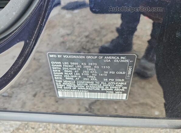 1V2CR2CA6SC543291 2025 VOLKSWAGEN ATLAS Black Vista de la etiqueta del VIN