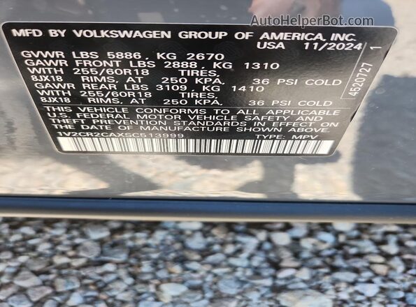 1V2CR2CAXSC513999 2025 VOLKSWAGEN ATLAS Gray Вид наклейки з VIN-кодом