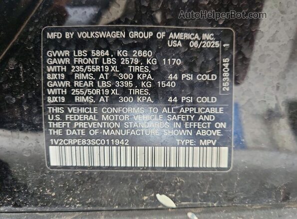 1V2CRPE83SC011942 2025 VOLKSWAGEN ID.4 Black Widok naklejki z numerem VIN
