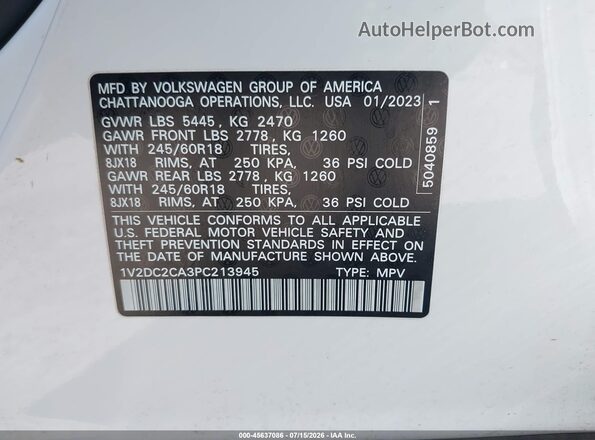 1V2DC2CA3PC213945 2023 VOLKSWAGEN ATLAS White Vista del compartimento del motor