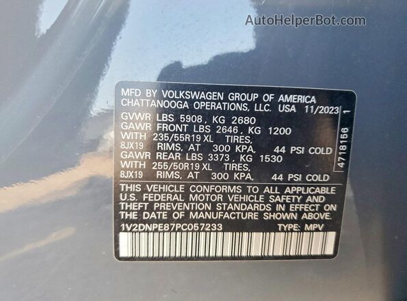 1V2DNPE87PC057233 2023 VOLKSWAGEN ID.4 Gray VIN კოდის სტიკერის ხედი