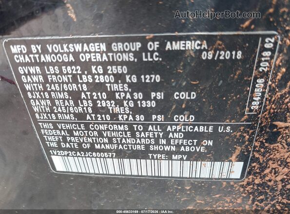 1V2DP2CA2JC600577 2018 VOLKSWAGEN ATLAS Black Widok komory silnika