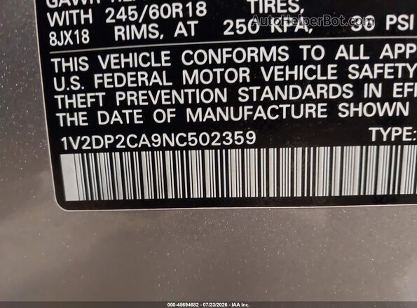 1V2DP2CA9NC502359 2022 VOLKSWAGEN ATLAS Silver Вид підкапотного простору
