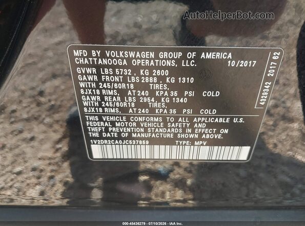 1V2DR2CA0JC537859 2018 VOLKSWAGEN ATLAS Black Widok komory silnika
