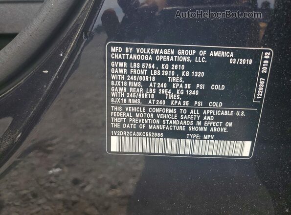 1V2DR2CA3KC552986 2019 VOLKSWAGEN ATLAS Black VIN კოდის სტიკერის ხედი