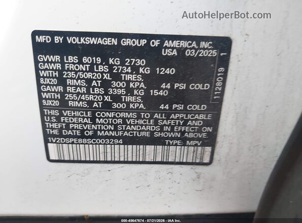 1V2DSPE88SC003294 2025 VOLKSWAGEN ID.4 White Вид підкапотного простору