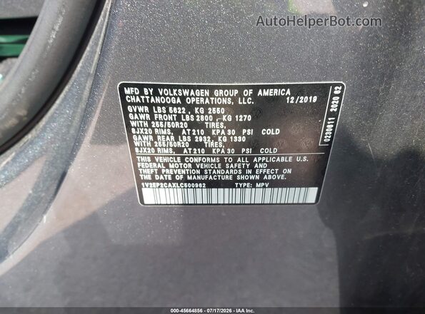 1V2EP2CAXLC500962 2020 VOLKSWAGEN ATLAS Серый Вид подкапотного пространства