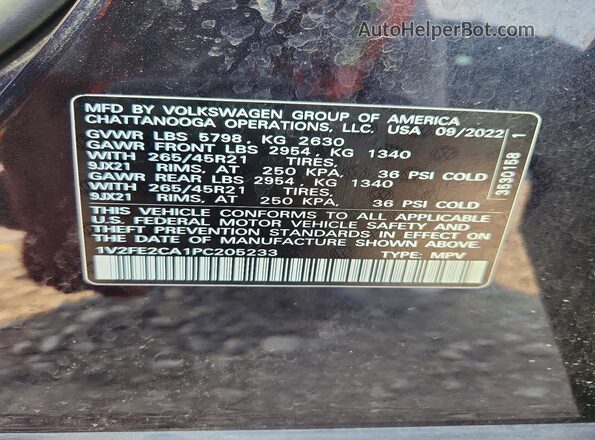 1V2FE2CA1PC205233 2023 VOLKSWAGEN ATLAS Black VIN კოდის სტიკერის ხედი