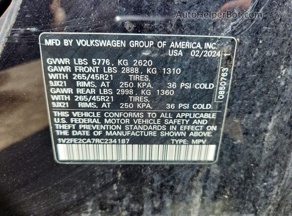 1V2FE2CA7RC234187 2024 VOLKSWAGEN ATLAS Black Vista de la etiqueta del VIN