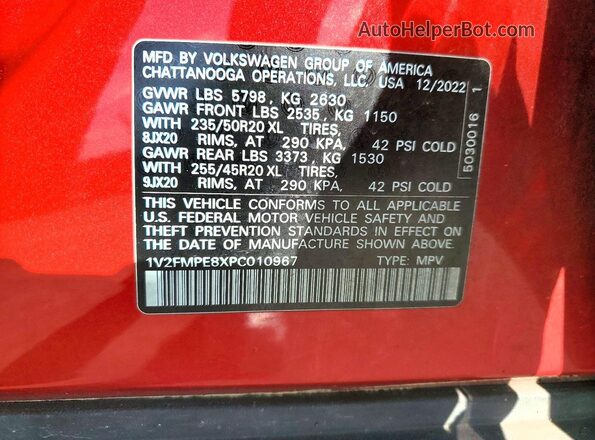 1V2FMPE8XPC010967 2023 VOLKSWAGEN ID.4 Red VIN sticker view