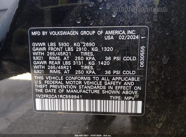 1V2FR2CA1RC559941 2024 VOLKSWAGEN ATLAS Black Widok komory silnika