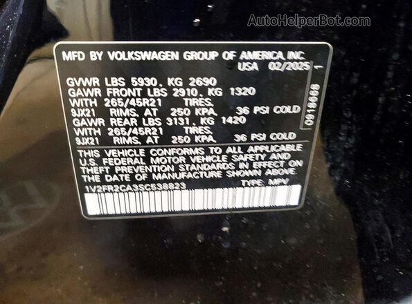1V2FR2CA3SC538823 2025 VOLKSWAGEN ATLAS Black Вид наклейки з VIN-кодом