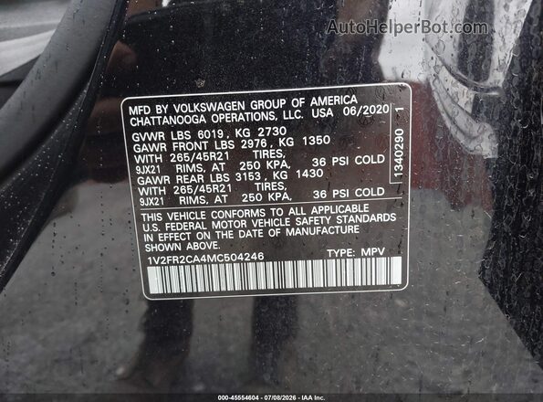 1V2FR2CA4MC504246 2021 VOLKSWAGEN ATLAS Black Vista del compartimento del motor