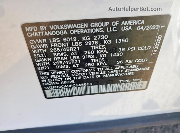 1V2FR2CA9PC545556 2023 VOLKSWAGEN ATLAS Белый Вид подкапотного пространства
