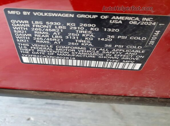 1V2FR2CAXRC602818 2024 VOLKSWAGEN ATLAS Red Вид наклейки з VIN-кодом