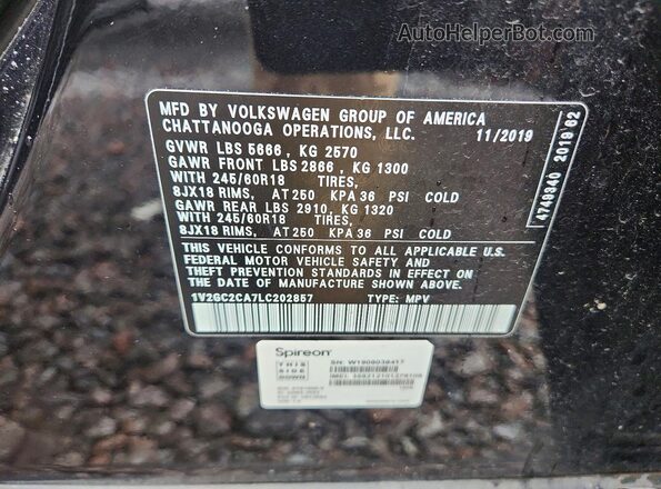 1V2GC2CA7LC202857 2020 VOLKSWAGEN ATLAS Black VIN sticker view
