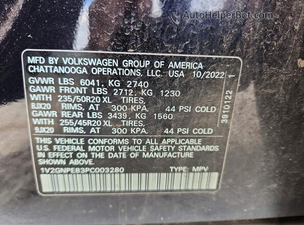 1V2GNPE83PC003280 2023 VOLKSWAGEN ID.4 Black VIN կոդի պիտակի տեսք
