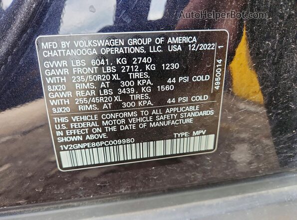 1V2GNPE86PC009980 2023 VOLKSWAGEN ID.4 Black VIN sticker view
