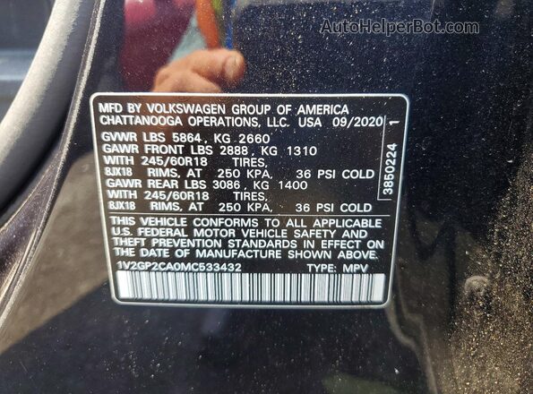 1V2GP2CA0MC533432 2021 VOLKSWAGEN ATLAS Black Widok naklejki z numerem VIN