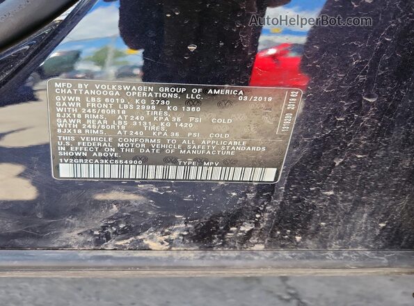 1V2GR2CA3KC554900 2019 VOLKSWAGEN ATLAS Black Vista de la etiqueta del VIN