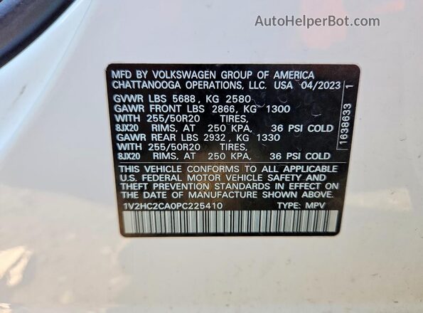 1V2HC2CA0PC225410 2023 VOLKSWAGEN ATLAS White ძრავის განყოფილების ხედი
