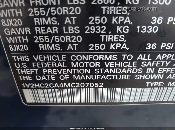 1V2HC2CA4MC207052 2021 VOLKSWAGEN ATLAS Blue Widok komory silnika