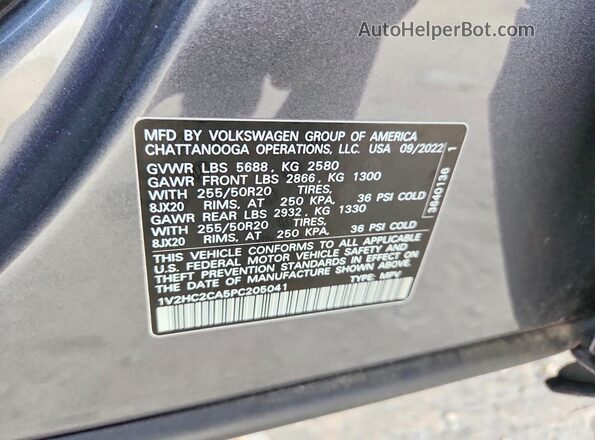 1V2HC2CA5PC205041 2023 VOLKSWAGEN ATLAS Gray Vista de la etiqueta del VIN