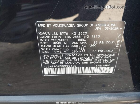 1V2HE2CA5SC222490 2025 VOLKSWAGEN ATLAS Black Widok komory silnika