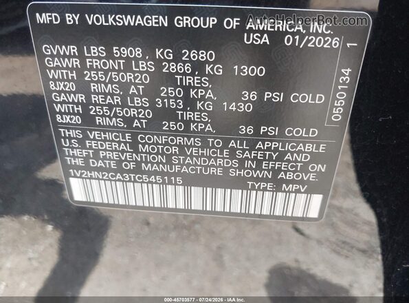 1V2HN2CA3TC545115 2026 VOLKSWAGEN ATLAS Black Vista del compartimento del motor