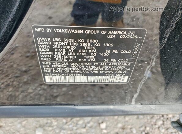 1V2HN2CA4TC555927 2026 VOLKSWAGEN ATLAS Black Vista de la etiqueta del VIN