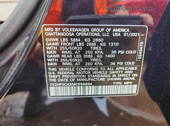 1V2HP2CAXMC559864 2021 VOLKSWAGEN ATLAS Black Engine compartment view