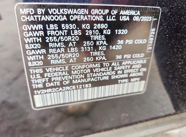 1V2HR2CA2RC512183 2024 VOLKSWAGEN ATLAS Black Widok naklejki z numerem VIN