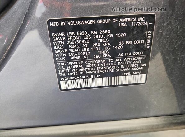 1V2HR2CA2SC518782 2025 VOLKSWAGEN ATLAS Gray VIN sticker view
