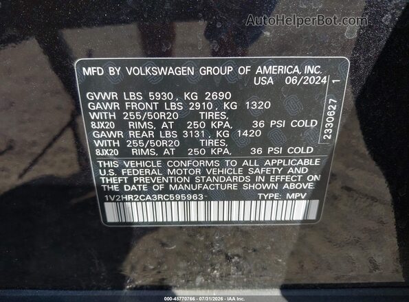 1V2HR2CA3RC595963 2024 VOLKSWAGEN ATLAS Черный Вид подкапотного пространства