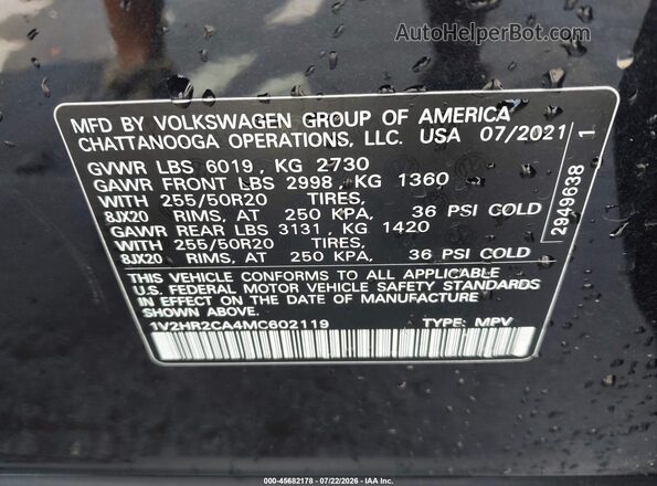 1V2HR2CA4MC602119 2021 VOLKSWAGEN ATLAS Black Engine compartment view