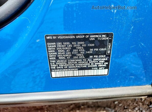 1V2HR2CA5SC520039 2025 VOLKSWAGEN ATLAS Blue Вид наклейки з VIN-кодом