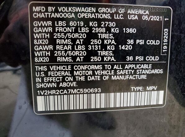 1V2HR2CA7MC590693 2021 VOLKSWAGEN ATLAS Черный Панорамный вид салона 360°