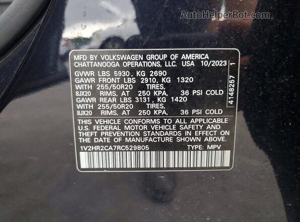 1V2HR2CA7RC529805 2024 VOLKSWAGEN ATLAS Black Widok naklejki z numerem VIN