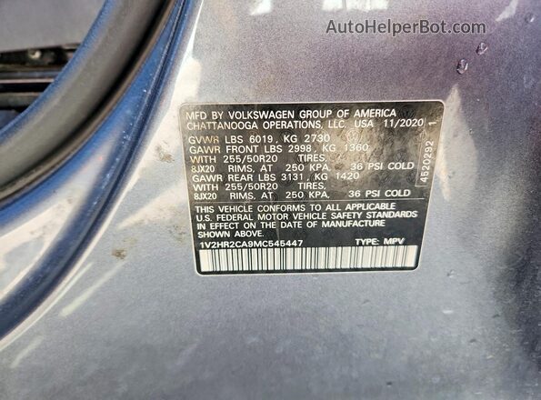 1V2HR2CA9MC545447 2021 VOLKSWAGEN ATLAS Gray Widok naklejki z numerem VIN