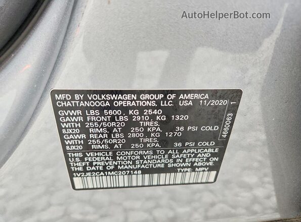 1V2JE2CA1MC207148 2021 VOLKSWAGEN ATLAS Silver Вид підкапотного простору