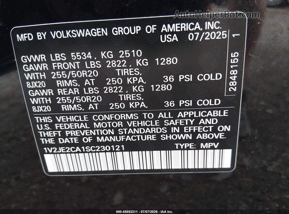 1V2JE2CA1SC230121 2025 VOLKSWAGEN ATLAS Черный Вид подкапотного пространства