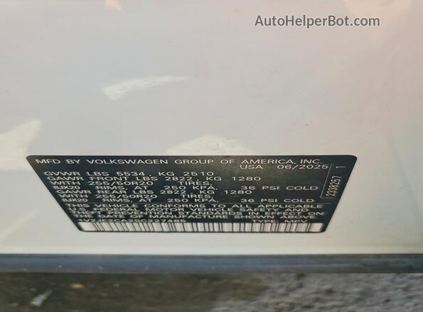 1V2JE2CA2SC227485 2025 VOLKSWAGEN ATLAS White Вид наклейки з VIN-кодом