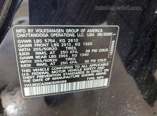 1V2JR2CA2MC505096 2021 VOLKSWAGEN ATLAS Черный Вид наклейки с VIN-кодом